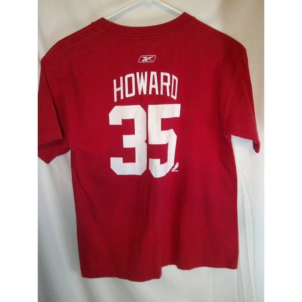 Vintage Reebok Detroit Red Wings Howard 35 NHL Hockey T-Shirt Youth‎ Large